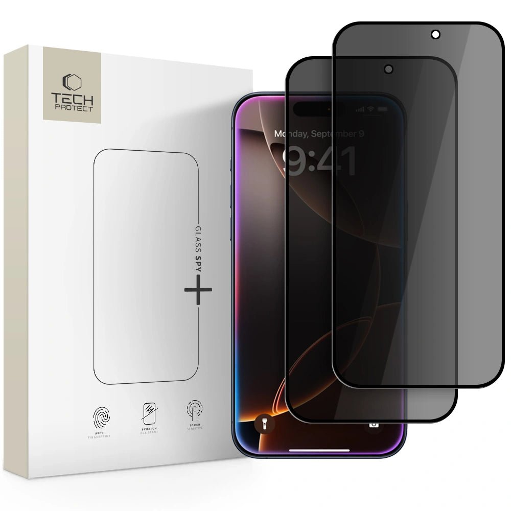 Tech - Protect iPhone 16 Pro / iPhone 17 / iPhone 17 Pro - Glass Spy+ H Full Screen Αντιχαρακτικό Γυαλί Οθόνης - Privacy - 2 Τεμάχια - Black