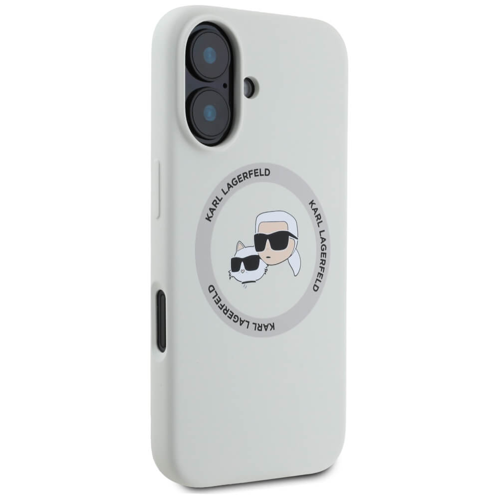 Karl Lagerfeld iPhone 16 - Silicone Double Heads and Circle - Σκληρή Θήκη Σιλικόνης με MagSafe - Beige - KLHMP16SSKCHTCE