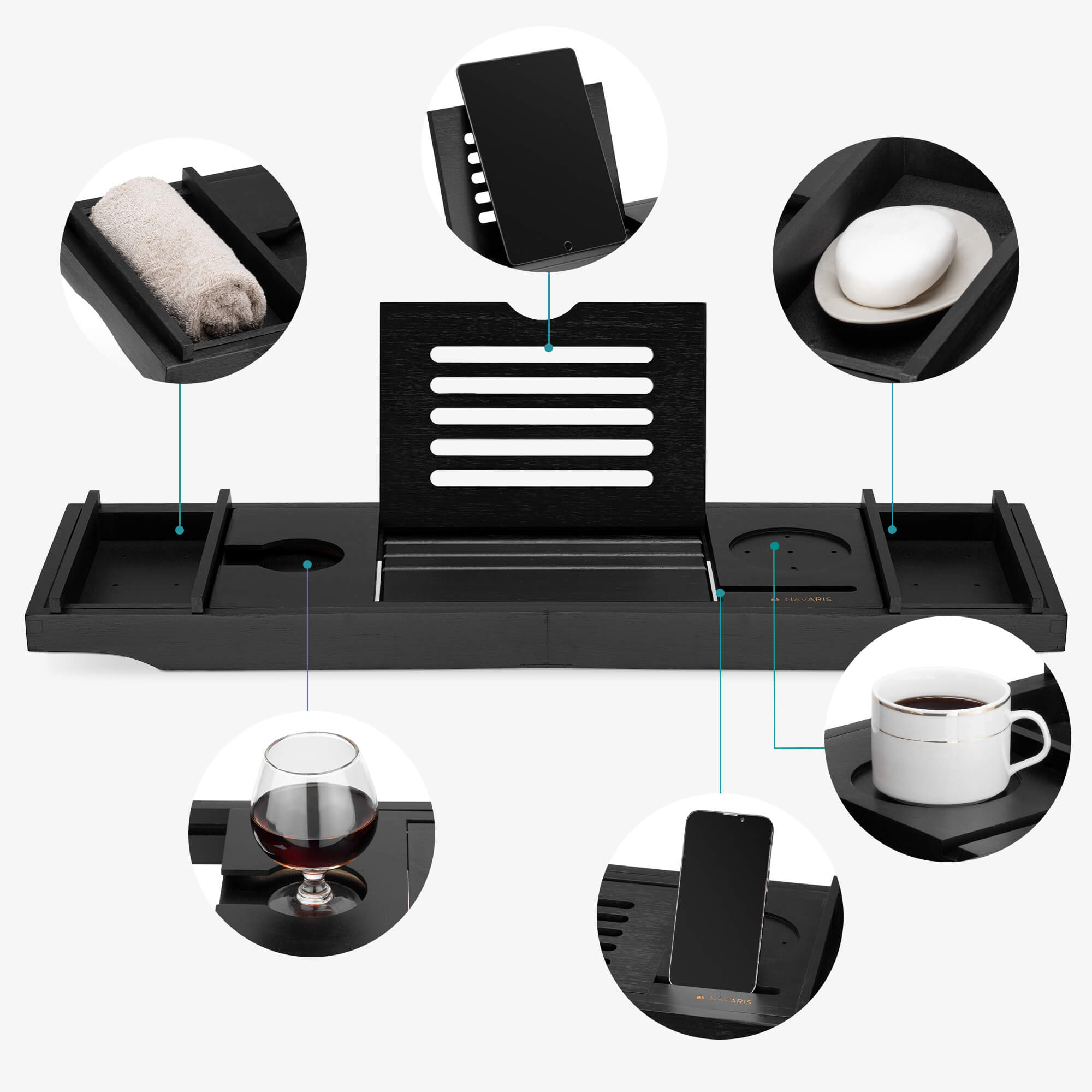 Navaris Αναδιπλούμενη Ξύλινη Βάση για τη Μπανιέρα - Black - 47685.05