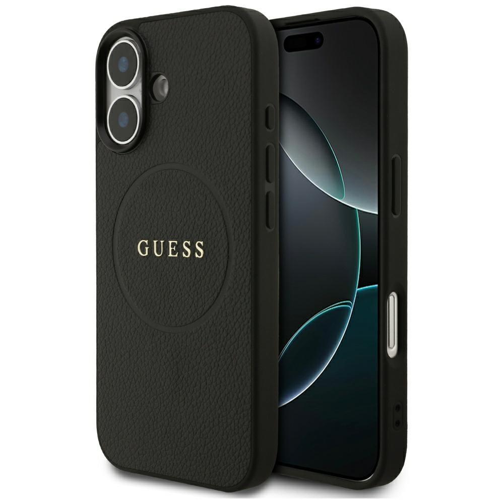 Guess iPhone 17 - Grained Ring MagSafe - Σκληρή Θήκη με Πλαίσιο Σιλικόνης και Οικολογικό Δέρμα - Black - GUHMP17SPGHSMMK