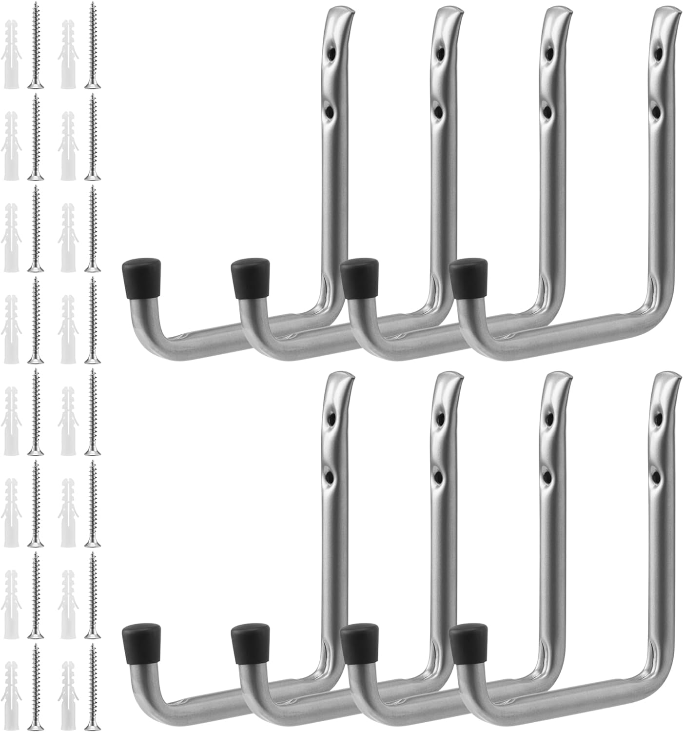 Navaris Σετ με 8 Μεταλλικούς Γάντζους Τοίχου για το Γκαράζ - Grey - 55719.04
