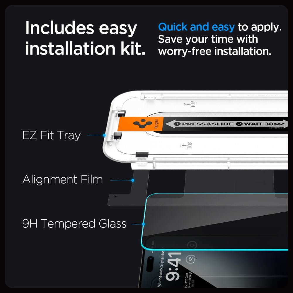 Spigen iPhone 15 Plus Glas.TR Privacy EZ Fit 2.5D 9H Αντιχαρακτικό Γυαλί Οθόνης - 2 Τεμάχια - Clear / Black - AGL06885