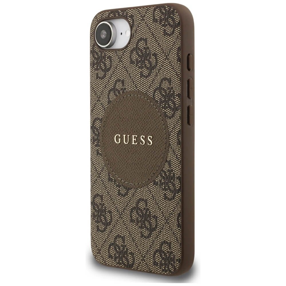 Guess iPhone 16e - 4G Circle Classic Logo - MagSafe Θήκη με Επένδυση Συνθετικού Δέρματος - Brown - GUHMPSE4P4PGRSGW