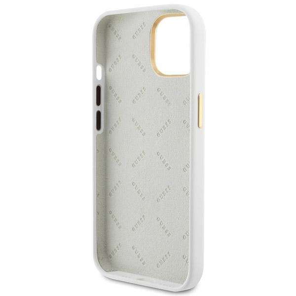 Guess iPhone 15 Silicone Logo Strass 4G Σκληρή Θήκη με Πλαίσιο Σιλικόνης - White - GUHCP15SM4DGPH
