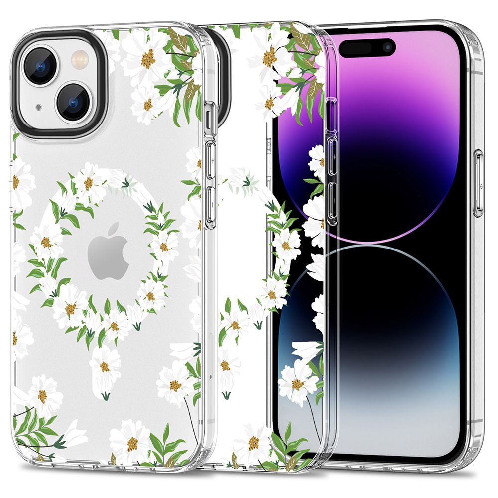 Tech-Protect iPhone 15 MagMood Σκληρή Θήκη με Πλαίσιο Σιλικόνης και MagSafe - White Daisy