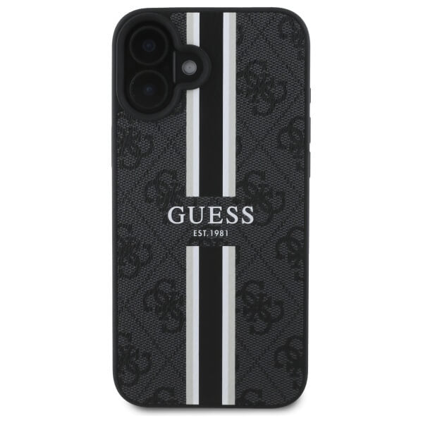 Guess iPhone 16 - 4G Printed Stripes MagSafe - Θήκη με Επένδυση Συνθετικού Δέρματος - Black - GUHMP16SP4RPSK