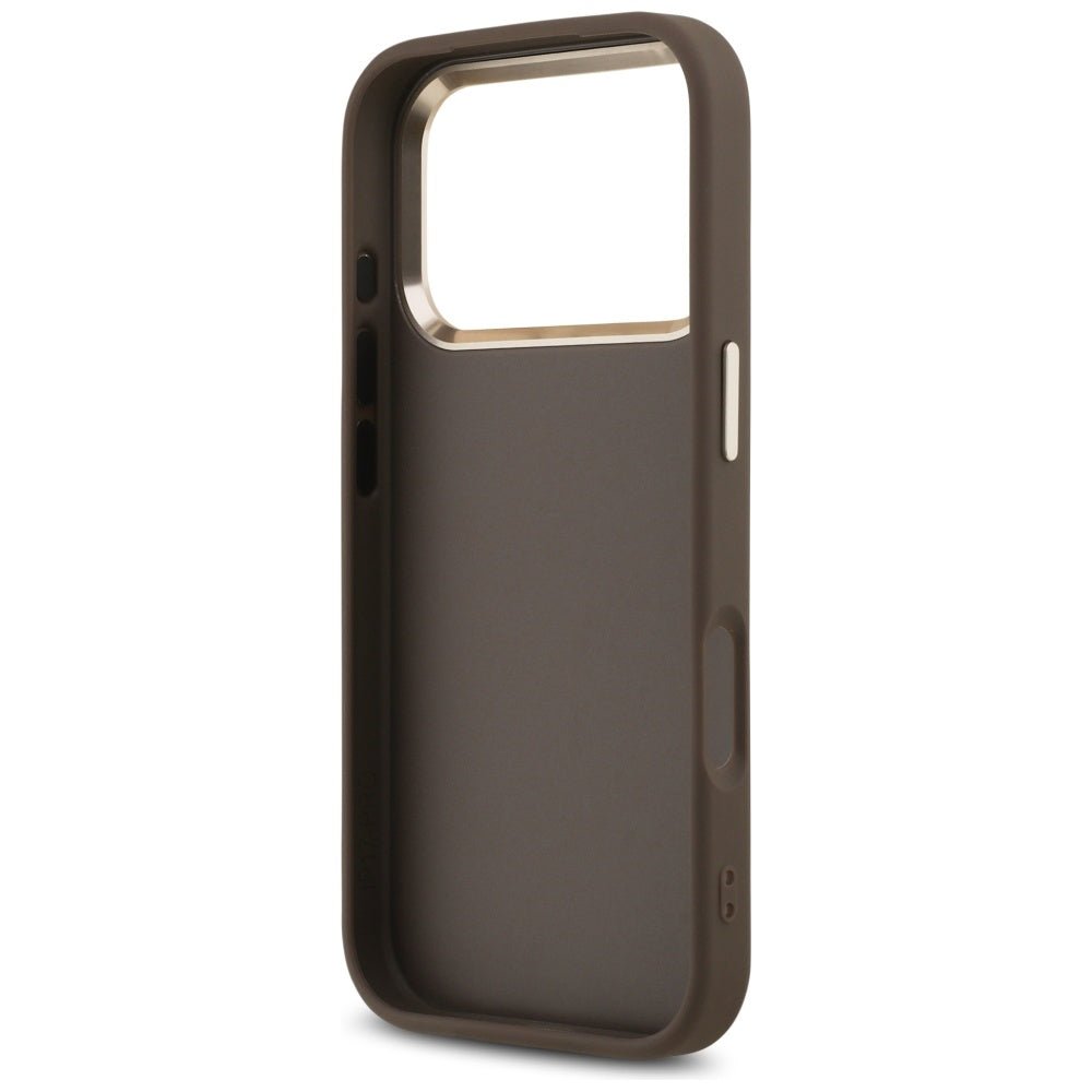 Guess iPhone 17 Pro Max - 4G Big 4G Classic Logo - Σκληρή Θήκη με Πλαίσιο Σιλικόνης και Επένδυση από Οικολογικό Δέρμα - Brown / Gold - GUHCP17X4GMGCBR