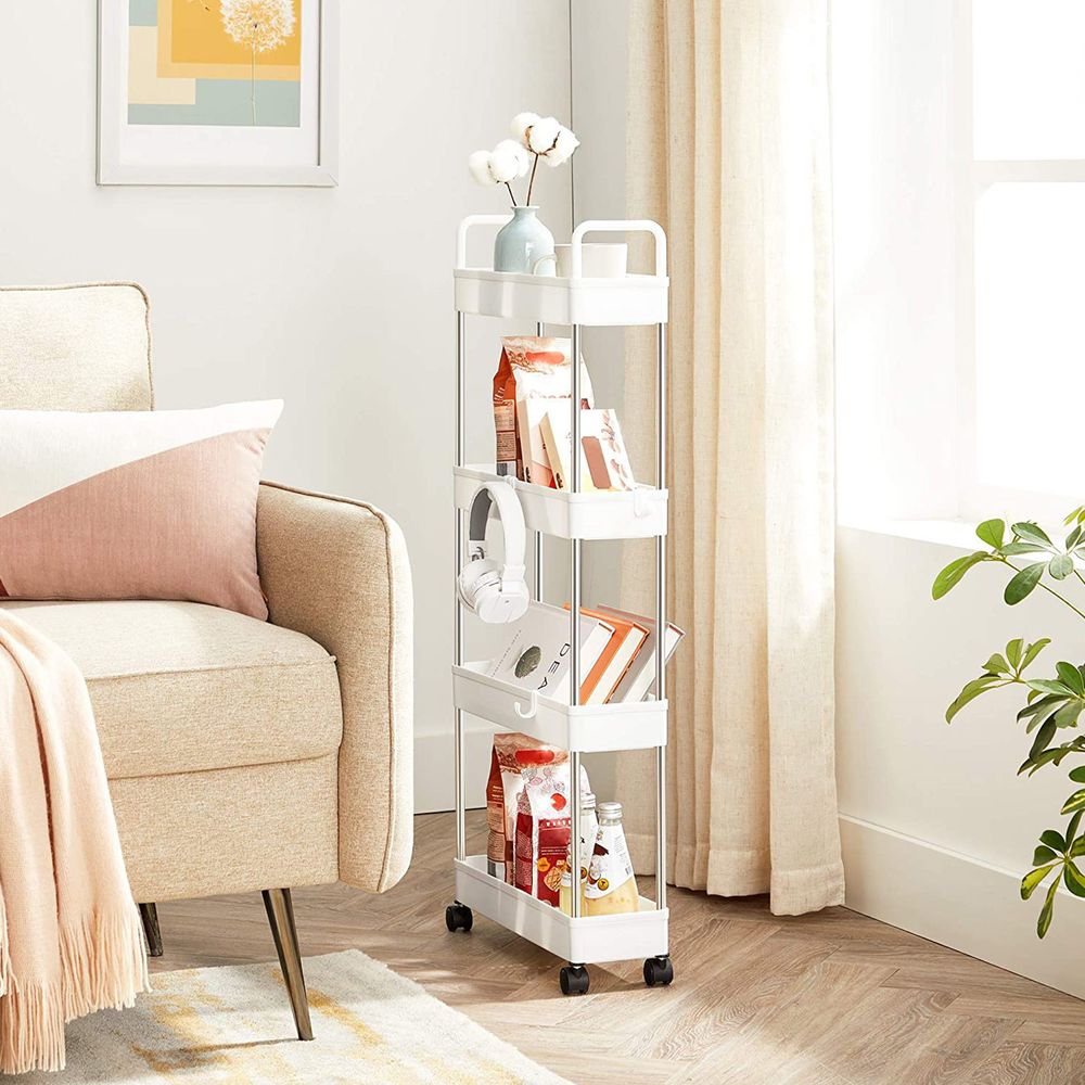 Songmics Πλαστικό Καρότσι Εξοικονόμησης Χώρου για Οργάνωση και Αποθήκευση με 4 Ράφια - 40 x 13 x 93 cm - White - KSC018W01
