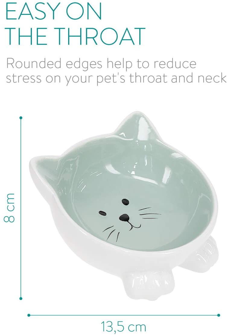 Navaris Cat Bowls with Ears Set of 2 - Σετ με 2 Μπολ Φαγητού και Νερού 130ml σε Σχήμα Γάτας - Pink / Green - 50736.02