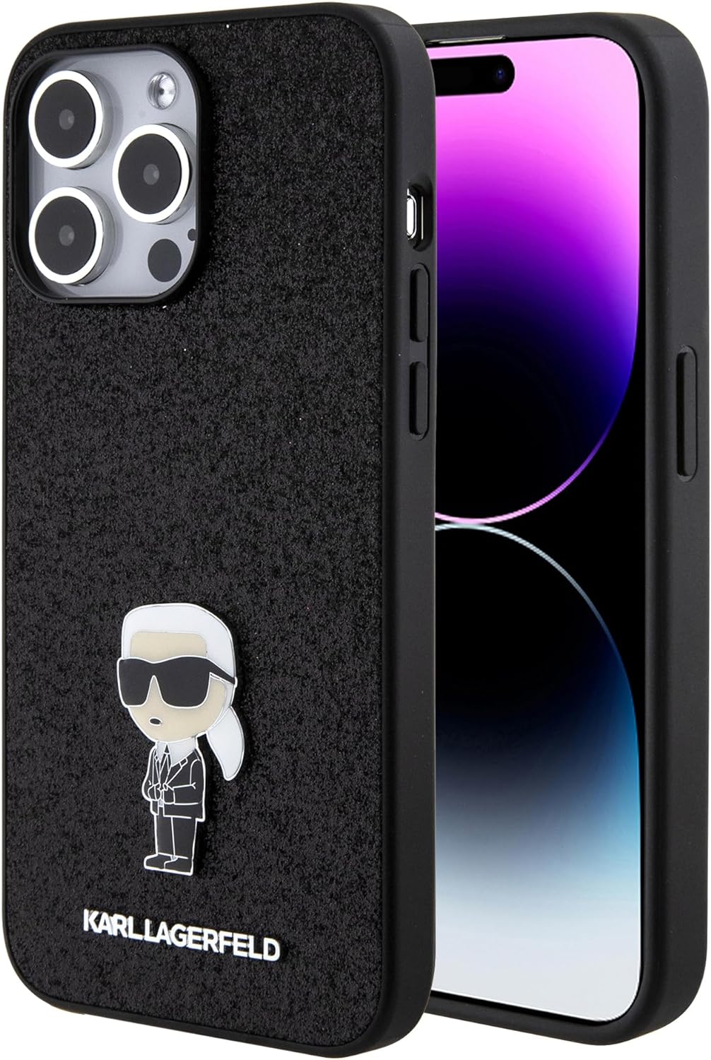 Karl Lagerfeld iPhone 15 Pro Max - Glitter Ikonik Logo Metal Logo Σκληρή Θήκη με Πλαίσιο Σιλικόνης - Black - KLHCP15XGKNPSK