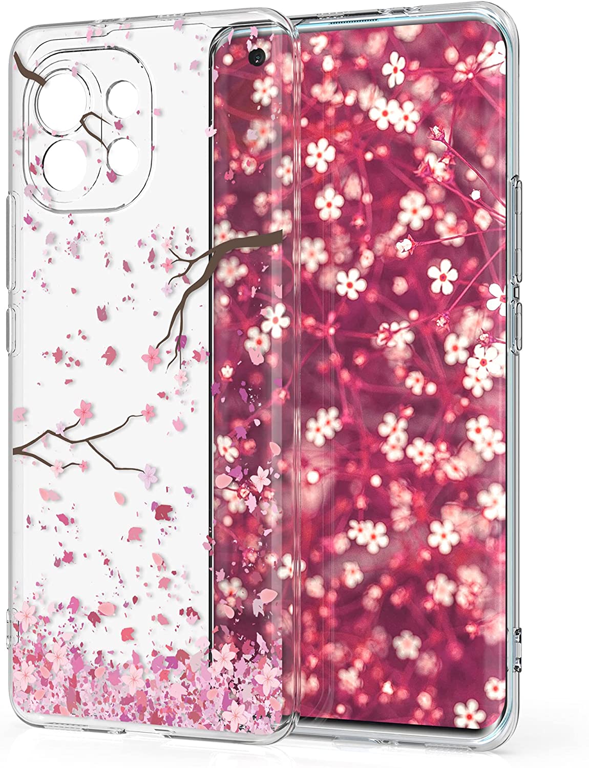 KW Xiaomi Mi 11 Θήκη Σιλικόνης TPU Design Cherry Blossoms - Light Pink / Dark Brown - Διάφανη - 54190.01