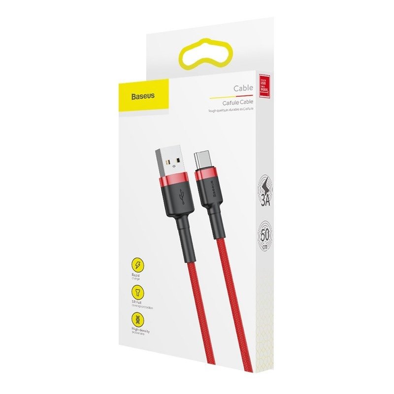 Baseus Cafule Cable Type-C 3A - Καλώδιο Γρήγορης Φόρτισης Type-C 1M - Red - CATKLF-B09