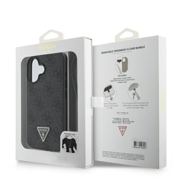 Guess iPhone 16 - Leather Metal Logo Strass Crossbody - Θήκη με Επένδυση Συνθετικού Δέρματος και Λουράκι - Black - GUHCP16SP4TDSCPK