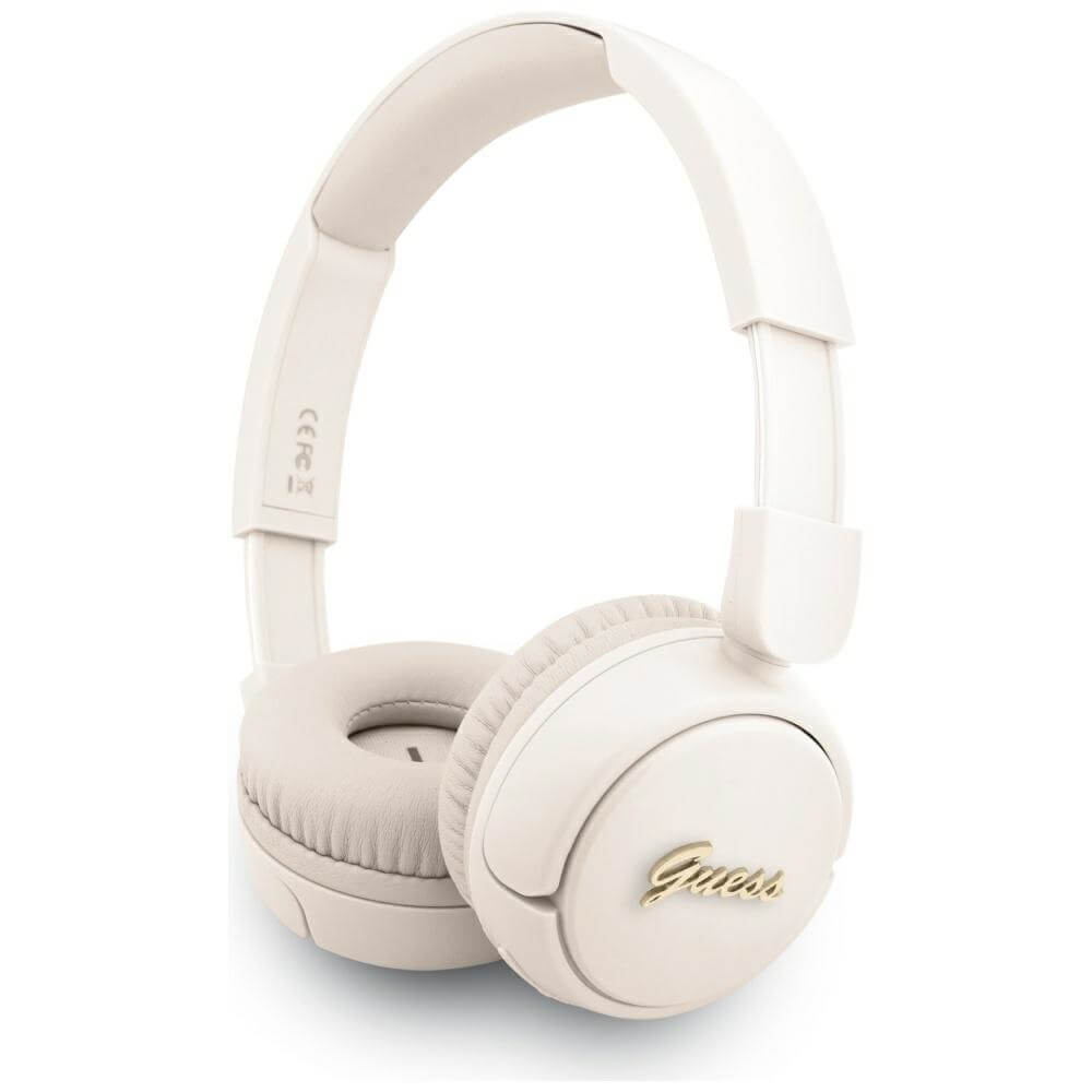 Guess Over-Ear Metal Logo Script - Ασύρματα Bluetooth Ακουστικά - Beige