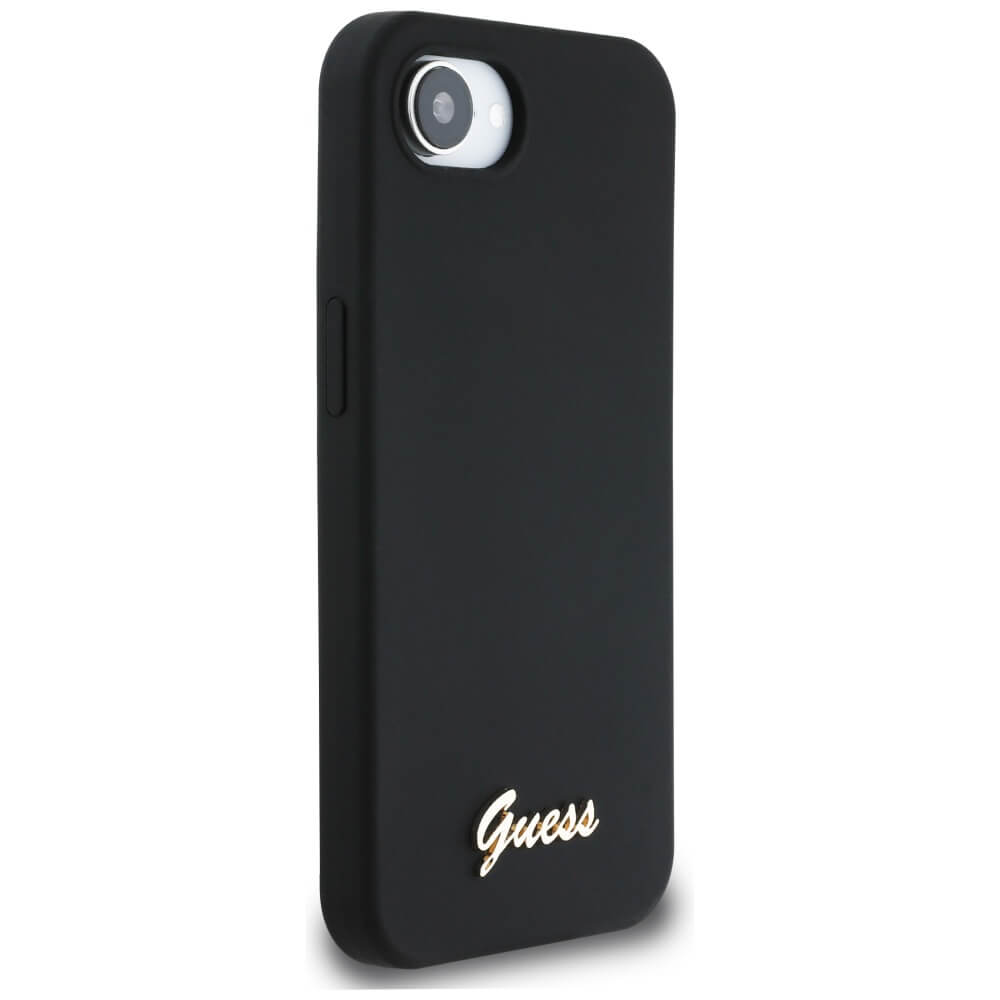 Guess iPhone 16e - Silicone Script Metal Logo - MagSafe Σκληρή Θήκη με Πλαίσιο Σιλικόνης - Black - GUHMPSE4SMBSLK