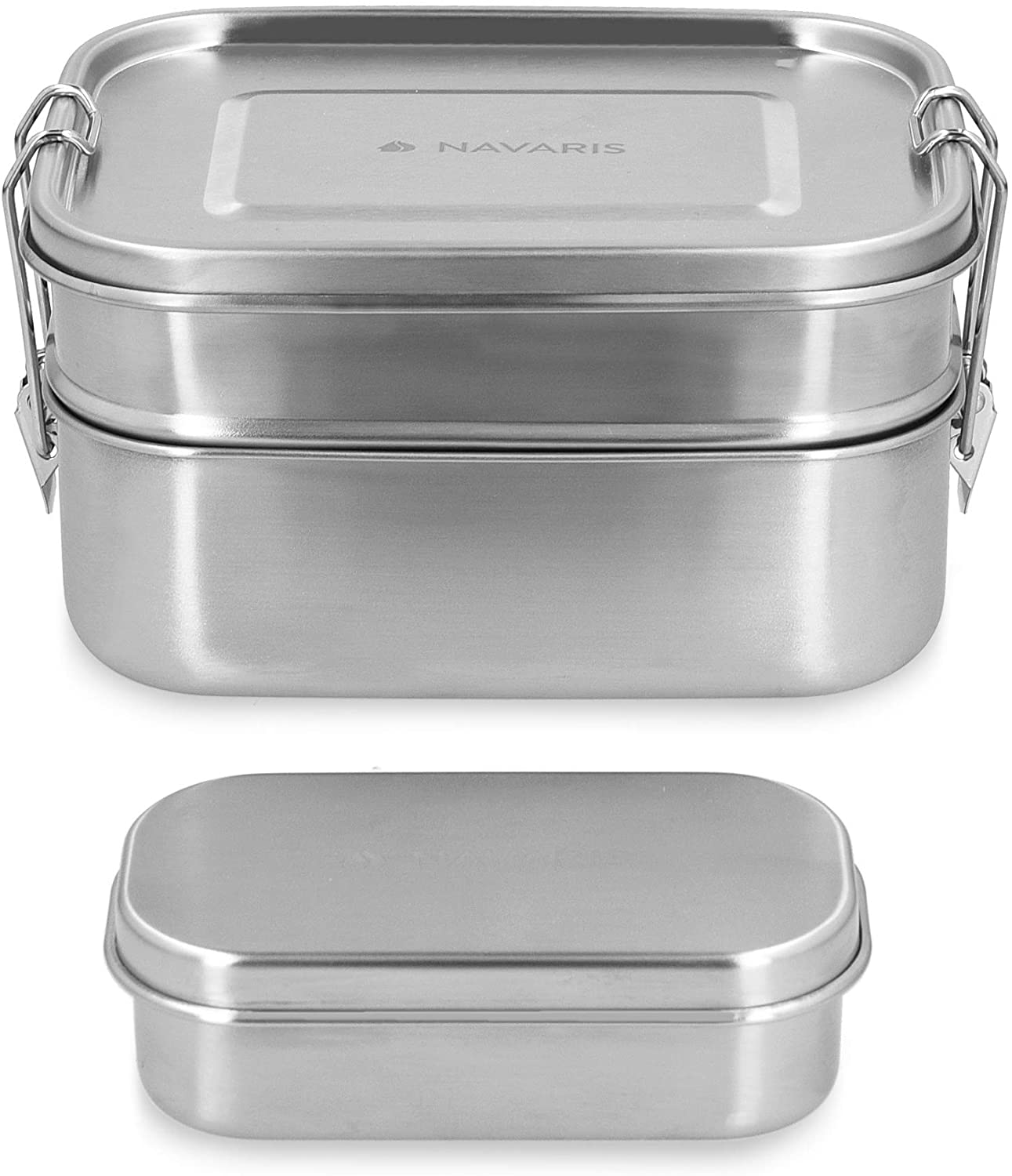 Navaris Large Steel Lunch Box - Μεταλλικό Δοχείο Αποθήκευσης Φαγητού με Διαιρέτη - Silver - 50788.03