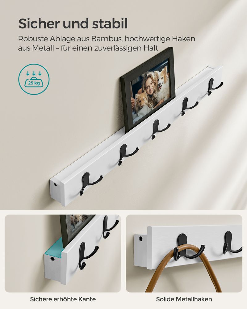 Songmics Σετ με Επιτοίχια Κρεμάστρα με Ράφι και Παπουτσοθήκη με 2 Ράφια και Κάθισμα - Cloud White - LCR004W01