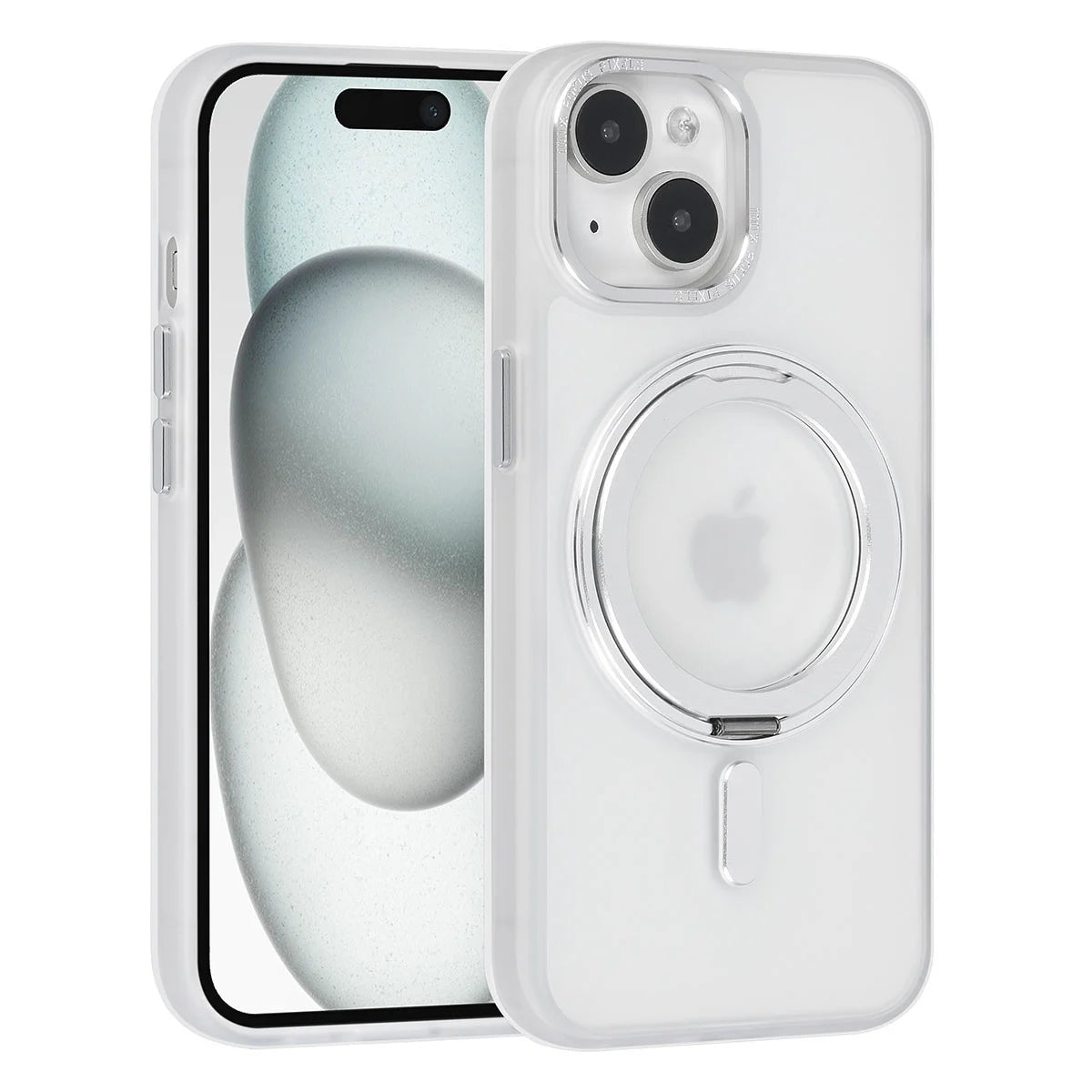 Tuniq iPhone 15 - Σκληρή MagSafe Θήκη με Περιστρεφόμενο Δαχτυλίδι Συγκράτησης - Ημιδιάφανο / Λευκό