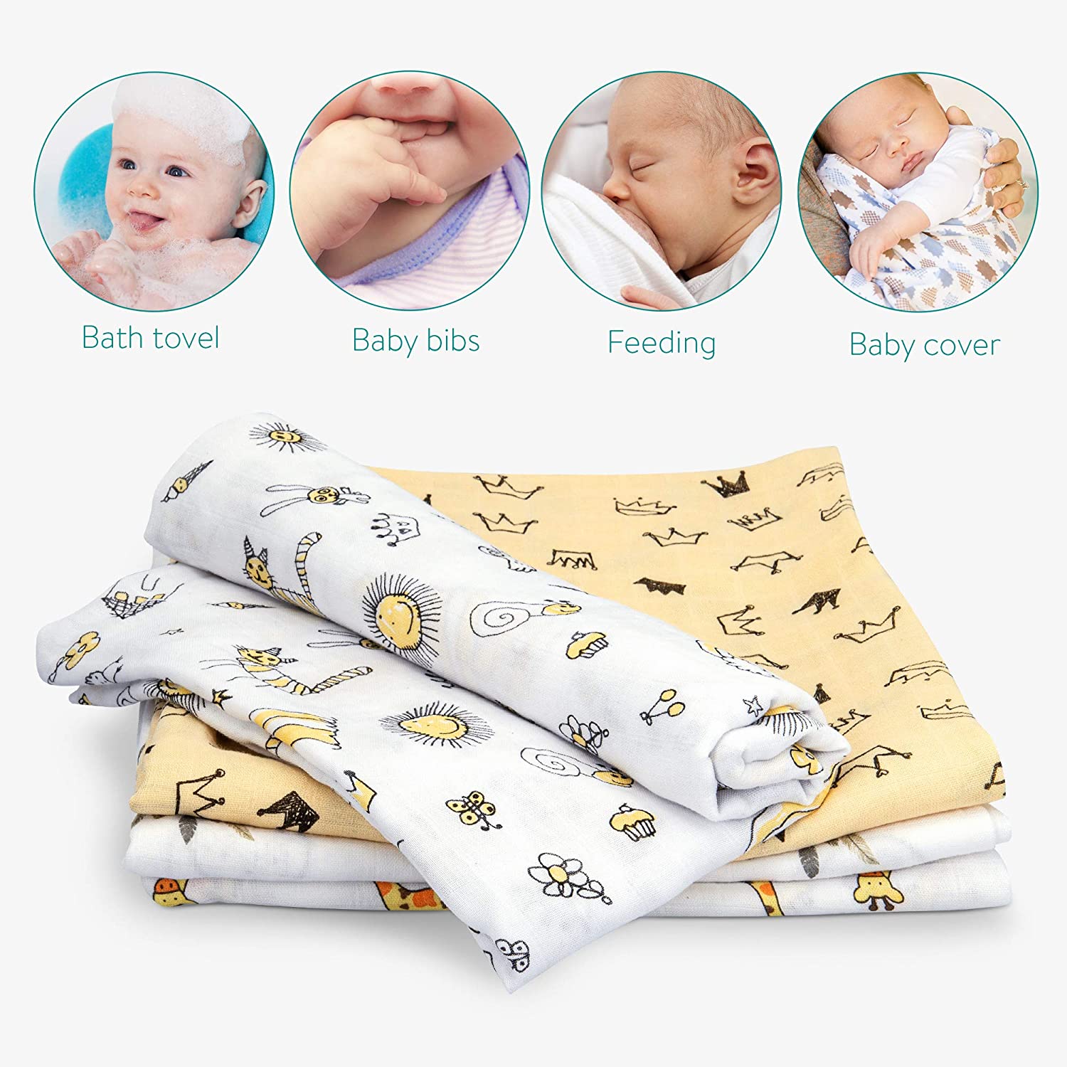 Navaris Σετ με 4 Πάνες Αγκαλιάς από Μουσελίνα για Μωρά - 120 x 120 cm - Multicolour - 51483.01