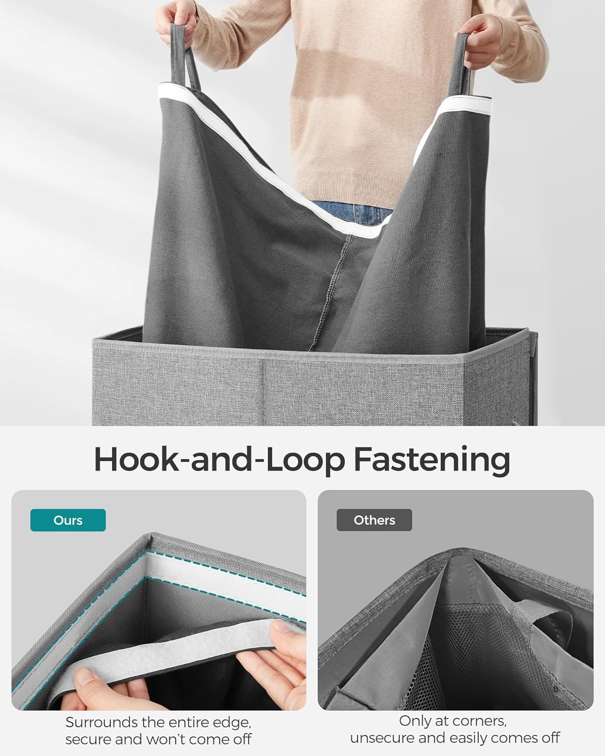 Songmics Υφασμάτινο Καλάθι Απλύτων - 142L - Grey - LCB02G