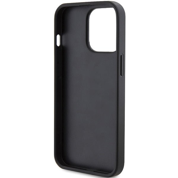 Guess iPhone 15 Pro - 4G Triangle Metal Logo Σκληρή Θήκη με Επένδυση Συνθετικού Δέρματος και Πλαίσιο Σιλικόνης - Black - GUHCP15LPG4GPK