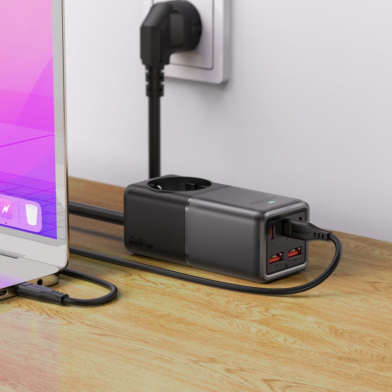 Acefast Z2 GaN 75W PD Σταθμός Φόρτισης με 3 Θύρες Type - C και 2 Θύρες USB και 1 Πρίζα - Black / Grey