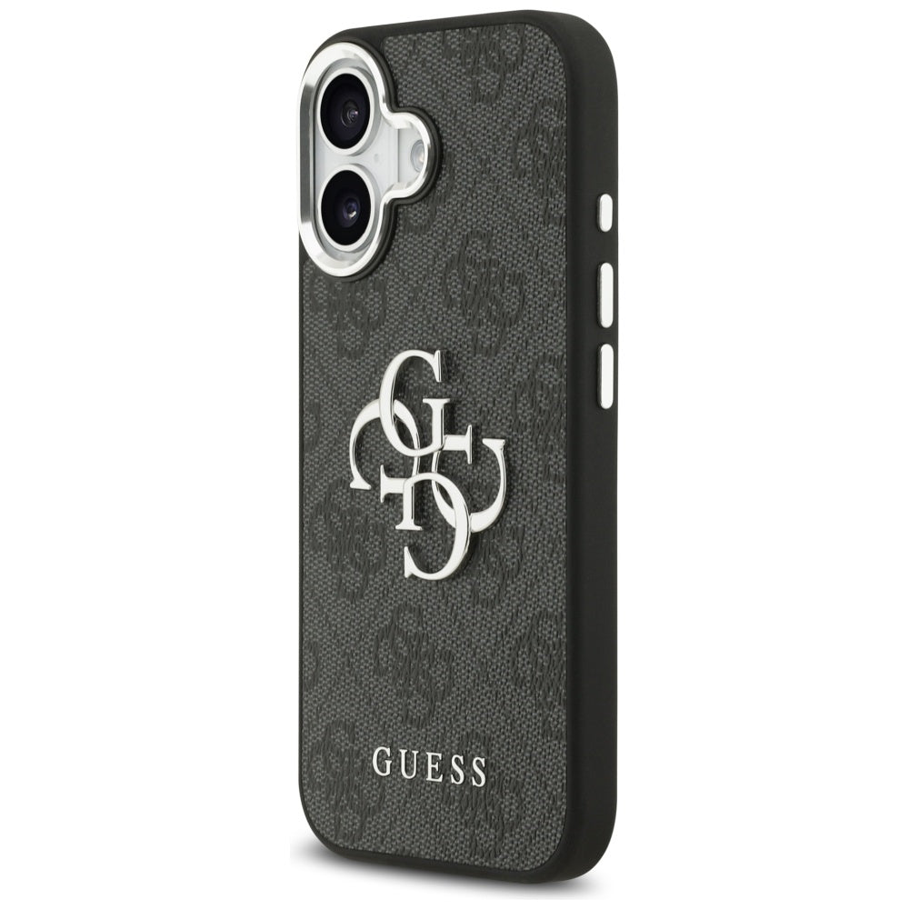 Guess iPhone 17 - 4G Big 4G Classic Logo - Σκληρή Θήκη με Πλαίσιο Σιλικόνης και Επένδυση από Οικολογικό Δέρμα - Black / Silver - GUHCP17SP4G4SMCK