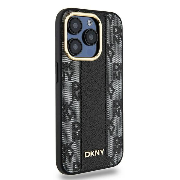 DKNY iPhone 15 Pro Max - Leather Checkered Mono Pattern MagSafe Σκληρή Θήκη με Επένδυση Συνθετικού Δέρματος - Black