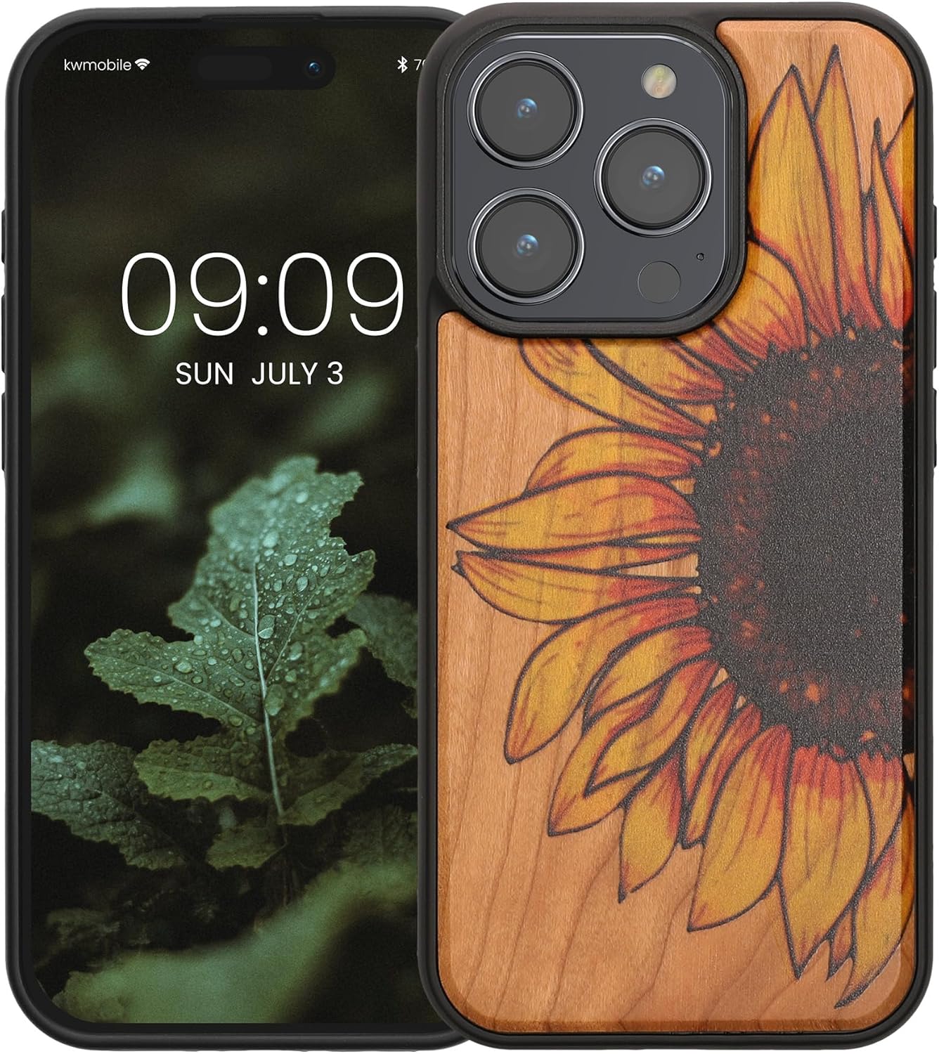 KW iPhone 15 Pro Θήκη από Φυσικό Ξύλο - Design Wood Sunflower - Yellow / Dark Brown / Light Brown