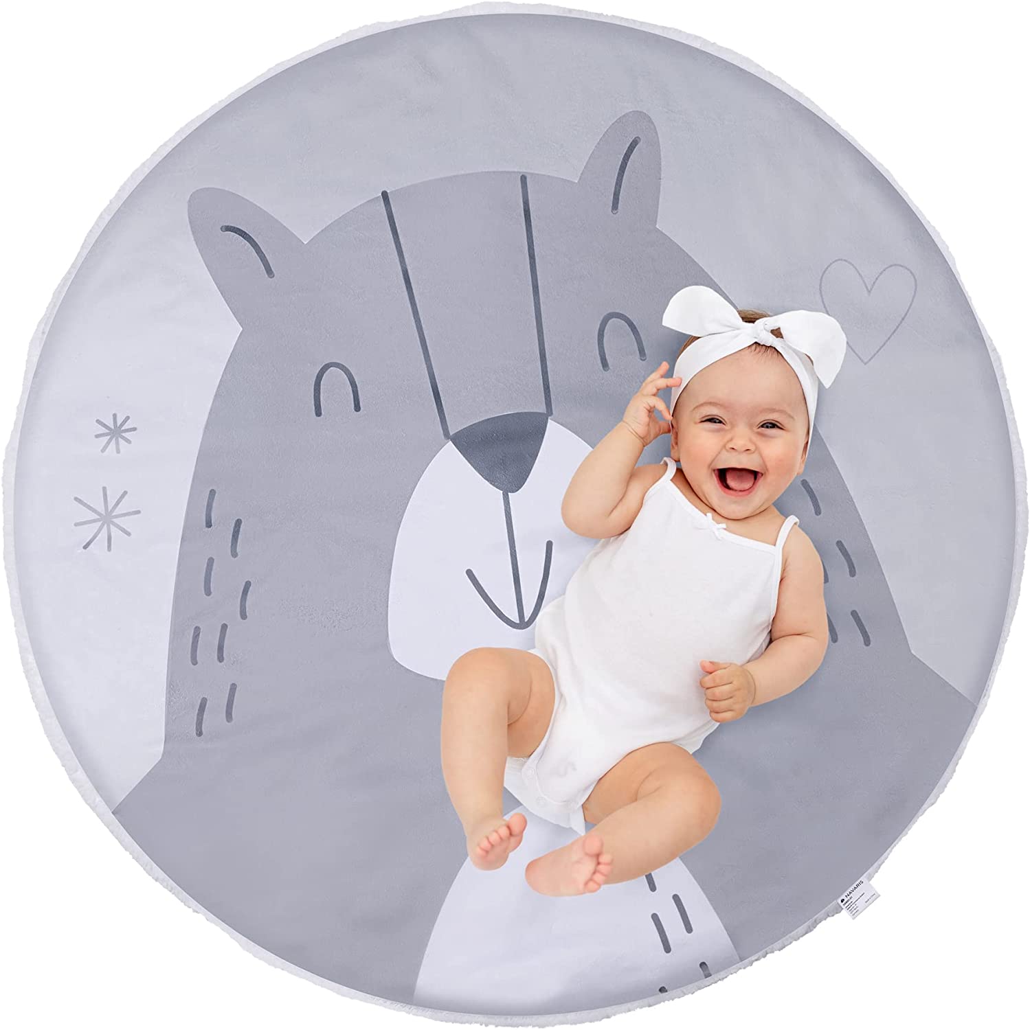 Navaris Στρογγυλό Παιδικό Χαλάκι - Διάμετρος 95cm - Design Cute Bear - White / Grey - 58801.01