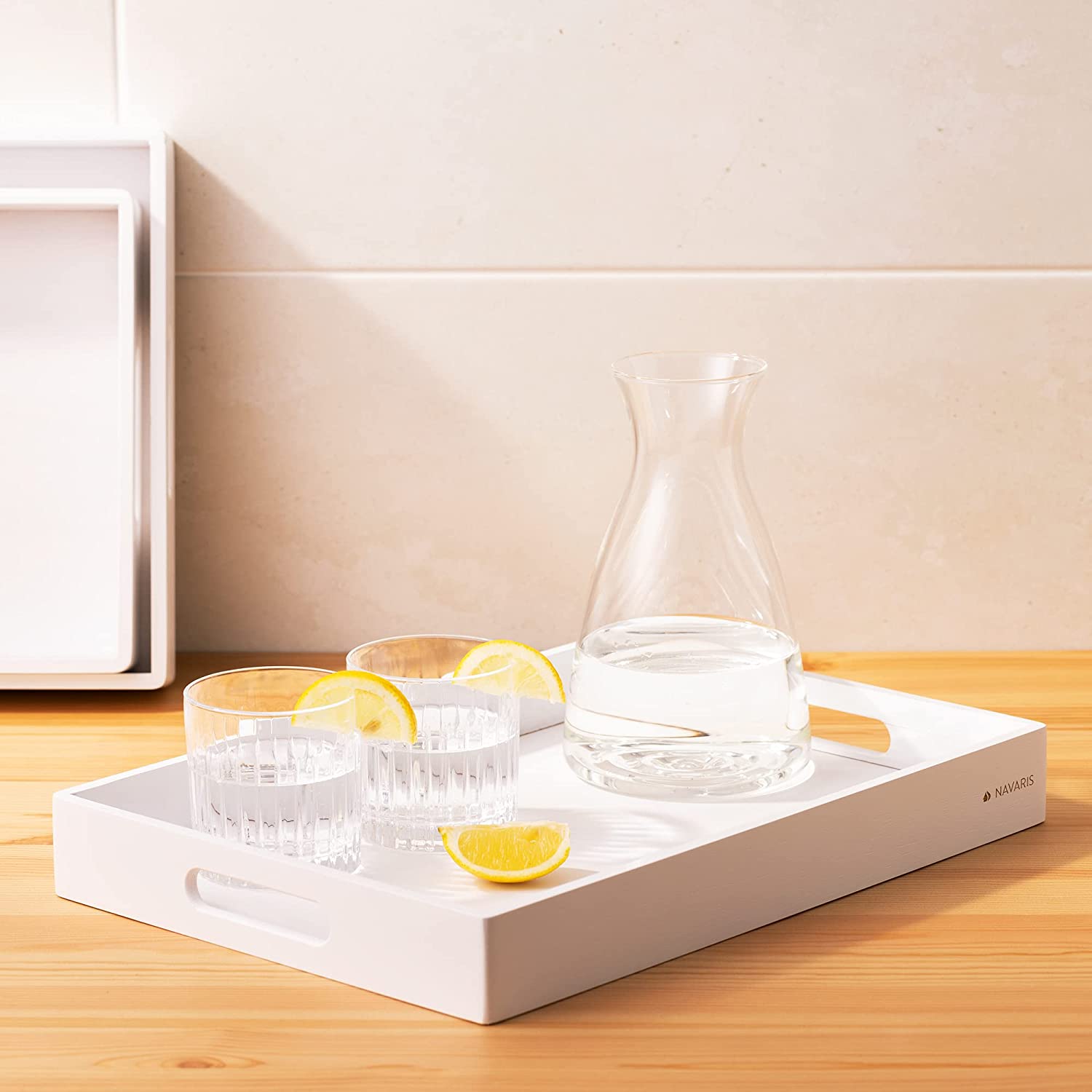 Navaris Σετ με 3 Δίσκους Σερβιρίσματος από Μπαμπού - White - 53446.03.02