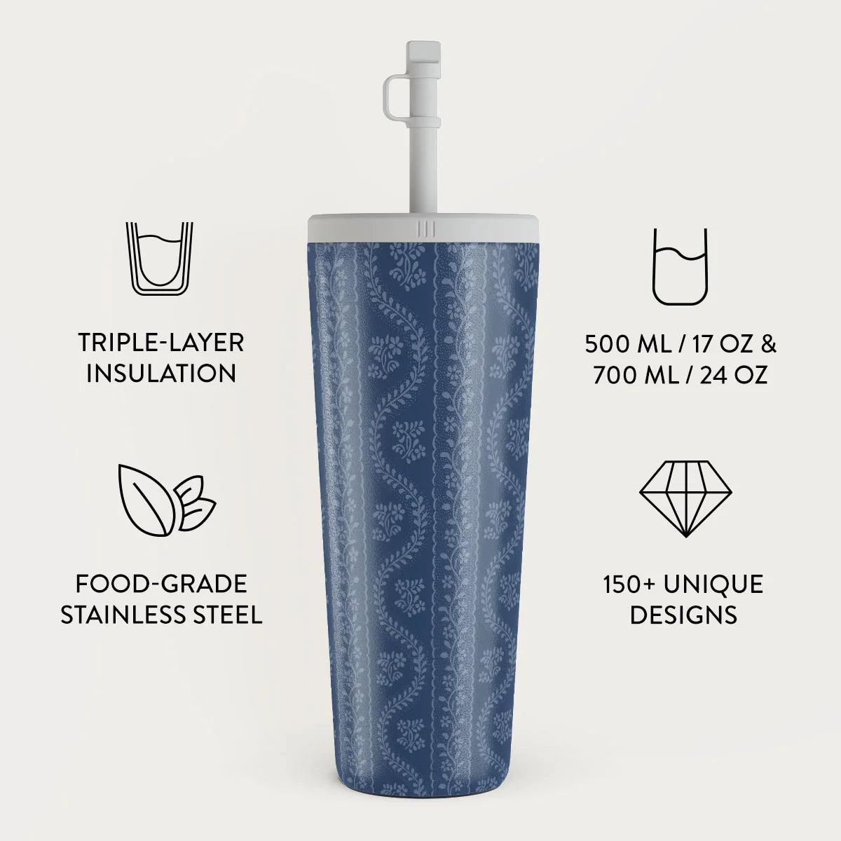 Burga Κούπα θερμός από Ανοξείδωτο Ατσάλι με καλαμάκι - 700ml - Denim Lover