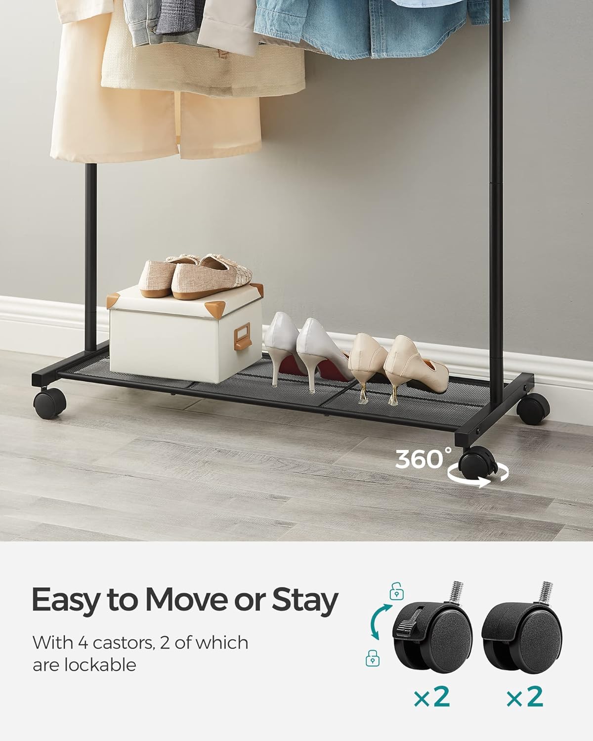 Songmics Επιδαπέδια Μεταλλική Κρεμάστρα με Ράφι Παπουτσιών - Ράγα Ρούχων - Black - HSR25BK