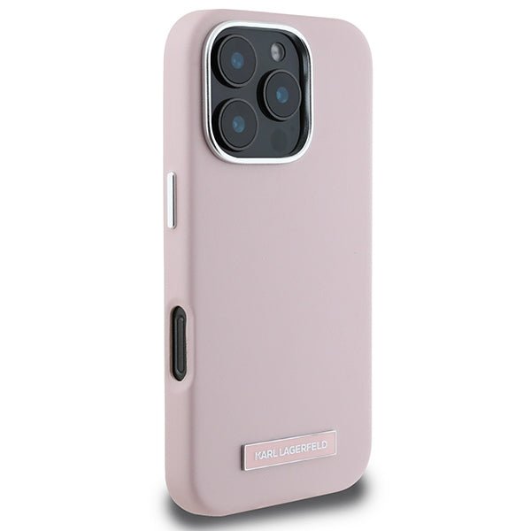 Karl Lagerfeld iPhone 16 Pro - FW Metal Plate MagSafe Σκληρή Θήκη με Επένδυση Συνθετικού Δέρματος - Pink - KLHMP16LPGMSRPP