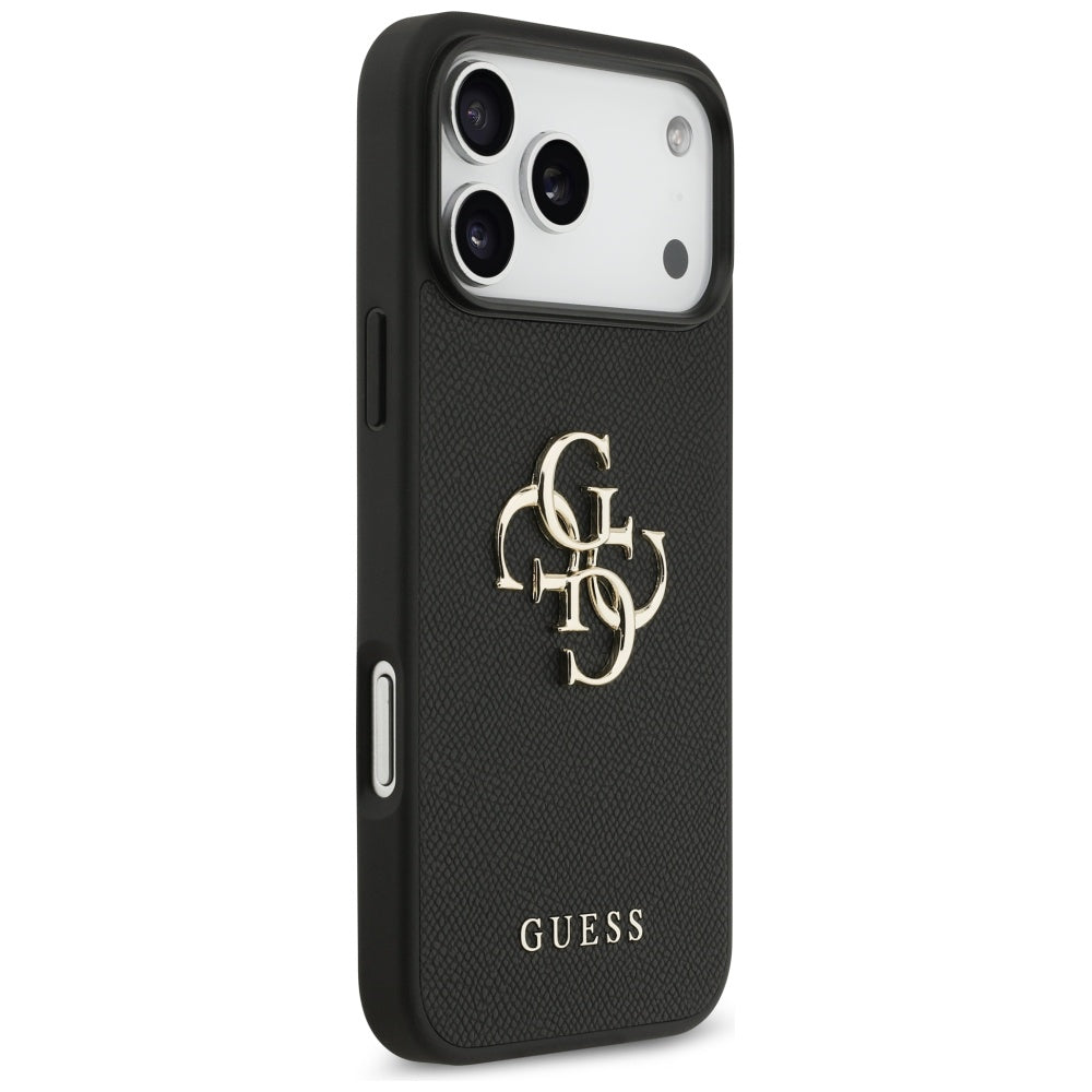 Guess iPhone 17 Pro Max - Grained Big 4G and Classic Logo - Σκληρή Θήκη με Επένδυση από Οικολογικό Δέρμα - Black - GUHCP17MPGT4MBK