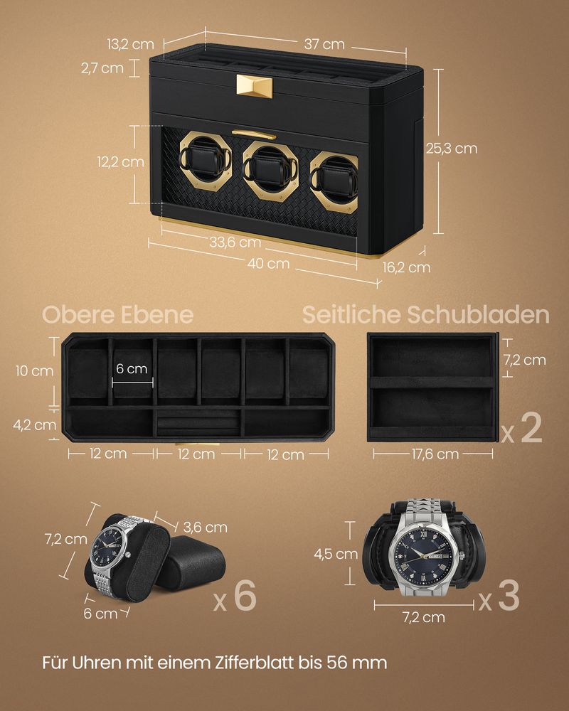 Songmics Κουτί Αποθήκευσης για 9 Ρολόγια και Κοσμήματα - Ink Black - JWB026B01