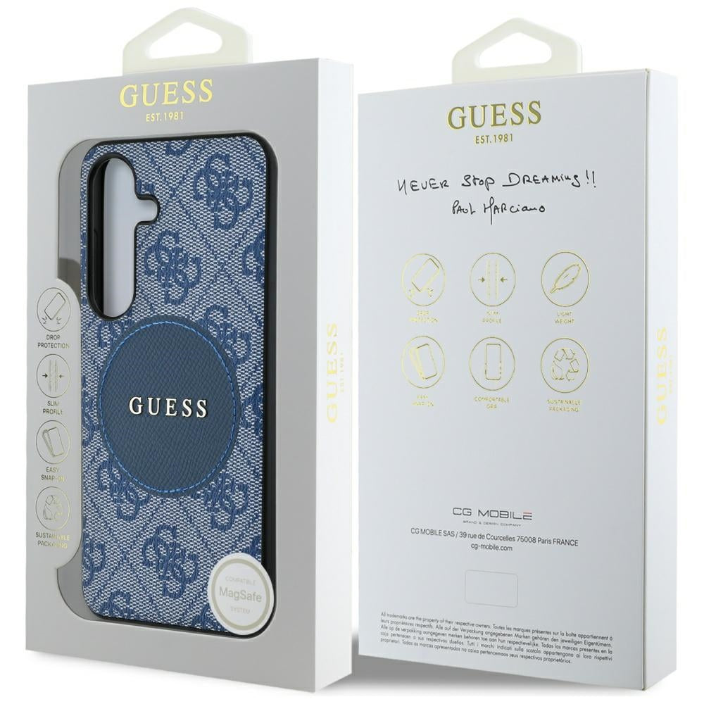 Guess Samsung Galaxy S25 - 4G Round Patch Classic Logo - Θήκη με Επένδυση Συνθετικού Δέρματος και MagSafe - Blue - GUHMS25SP4PGRSGB