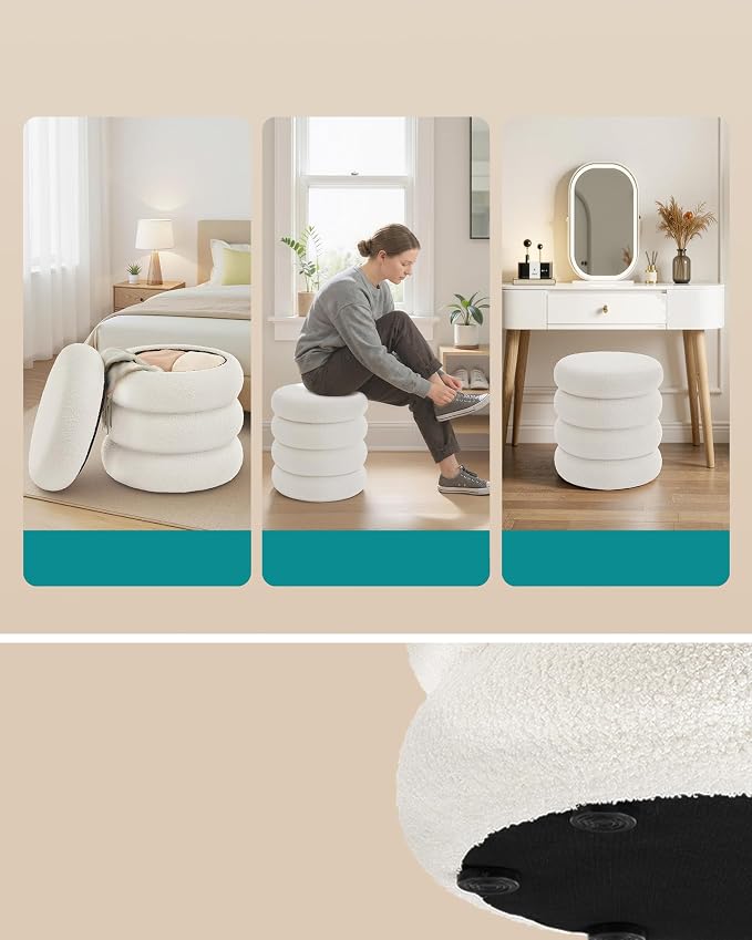 Songmics Σκαμπό με Αποθηκευτικό Χώρο και Επένδυση Fleece - 43 x 47 cm - White - LOM015WD01