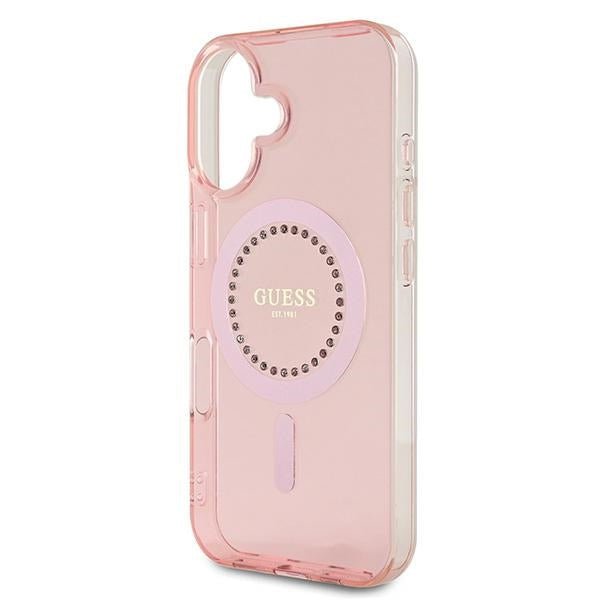 Guess iPhone 16 Plus - IML Rhinestones - MagSafe Σκληρή Θήκη με Πλαίσιο Σιλικόνης - Pink - GUHMP16MPFTDTEP