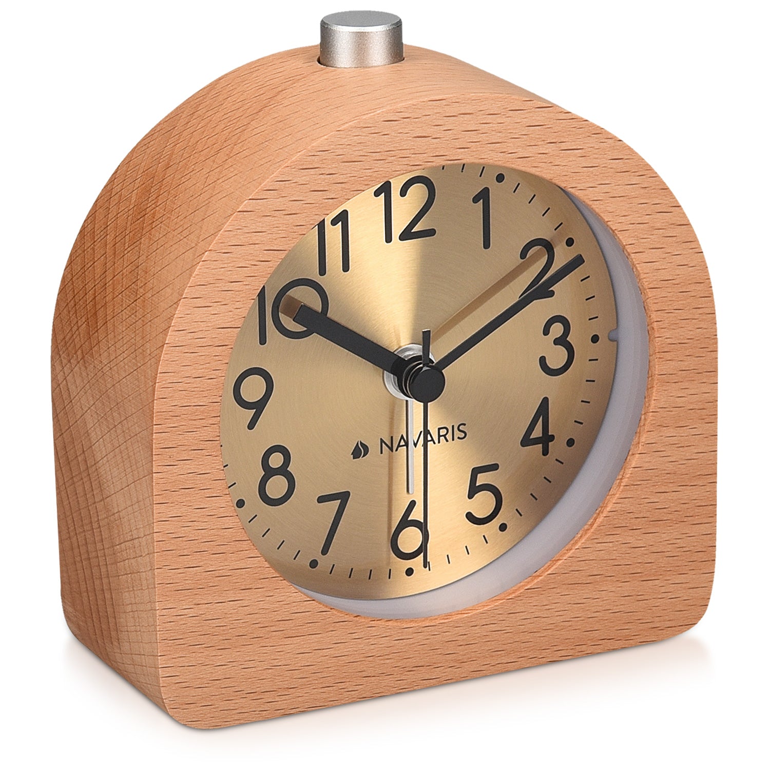 Navaris Analogue Wood Alarm Clock Design Half Round - Αναλογικό Επιτραπέζιο Ρολόι και Ξυπνητήρι - Gold / Light Brown - 46228.24