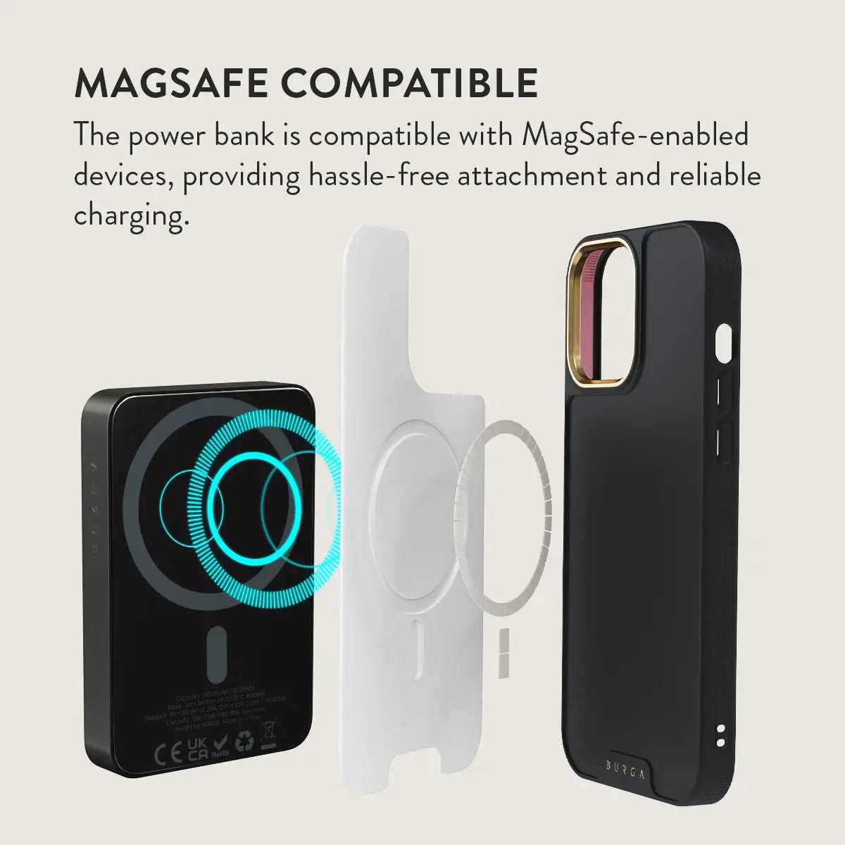 Burga Μαγνητικό Ασύρματο MagSafe PowerBank 5000mAh με Καλώδιο Type - C to Type - C - Gunmetal - Emerald Pool