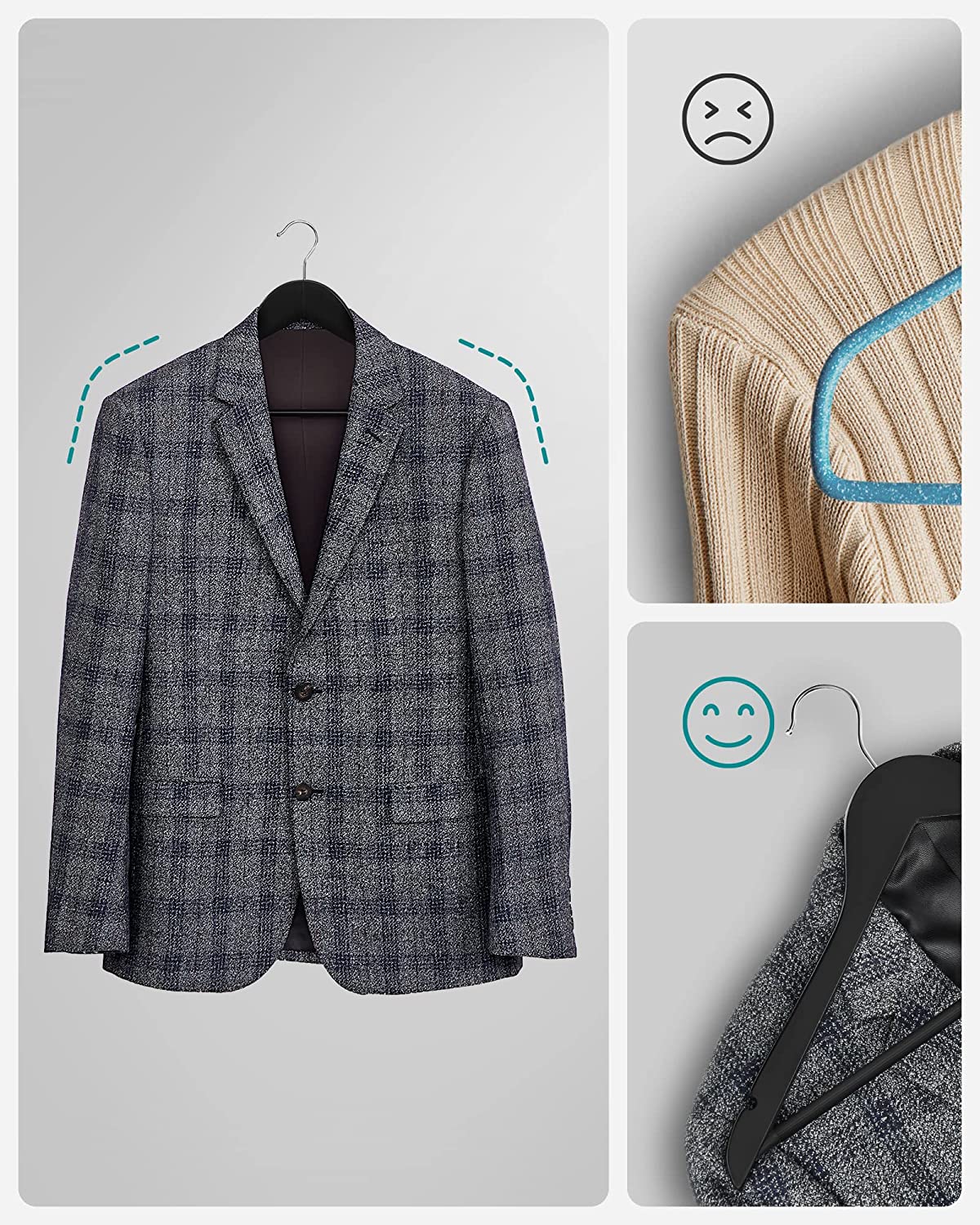 Songmics Σετ με 20 Ξύλινες Κρεμάστρες Ρούχων - Black - CRW02B-20