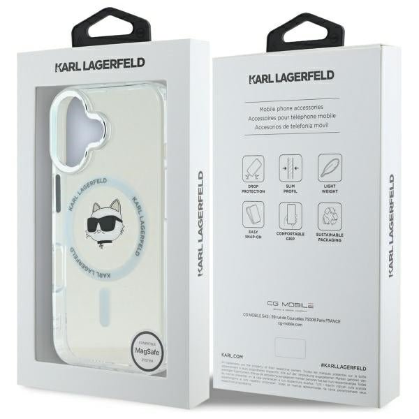 Karl Lagerfeld iPhone 16 - IML Metal Choupette Head - MagSafe Σκληρή Θήκη με Πλαίσιο Σιλικόνης - White - KLHMP16SHLSCHH