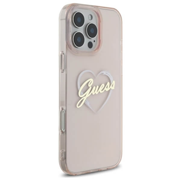 Guess iPhone 16 Pro Max - IML Heart - Σκληρή Θήκη με Πλαίσιο Σιλικόνης - Pink - GUHCP16XHCHGSPP