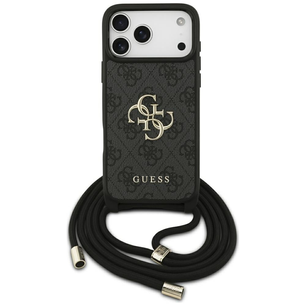 Guess iPhone 17 Pro Max - 4G Big Logo Cord Stap Crossbody - Θήκη με Επένδυση Συνθετικού Δέρματος και Λουράκι - Black - GUHCP17XP4GMGCRK