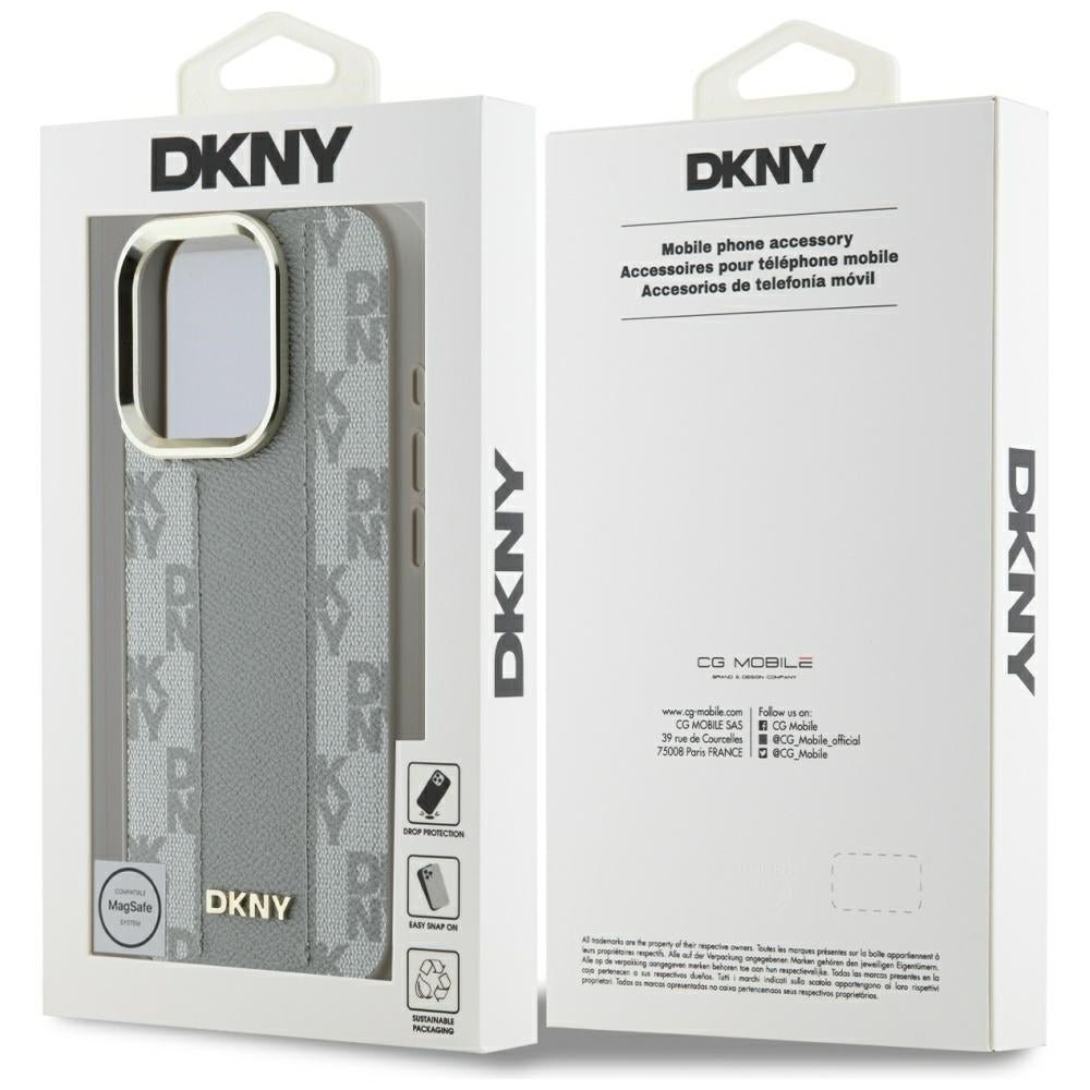 DKNY iPhone 16 Pro Max - Checkered Pattern - MagSafe Σκληρή Θήκη με Επένδυση Συνθετικού Δέρματος - Beige