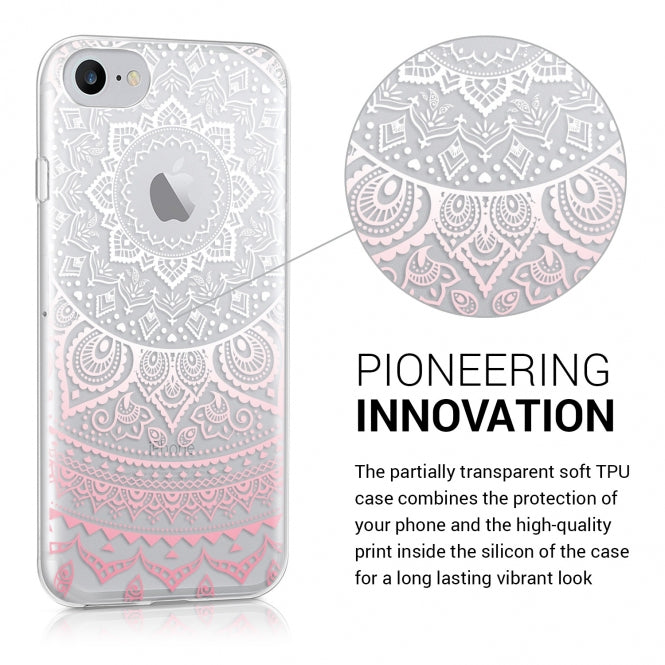 KW iPhone SE 2022 / SE 2020 / 7 / 8 Θήκη Σιλικόνης TPU Design Indian Sun - White / Pink - Διάφανη - 39466.01