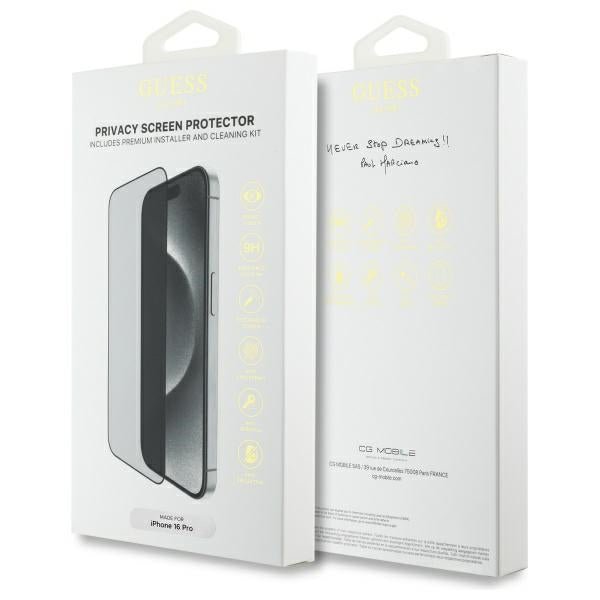 Guess iPhone 16 Pro - Privacy 2.5D Outline - Full Screen Tempered Glass Αντιχαρακτικό Γυαλί Οθόνης - Black