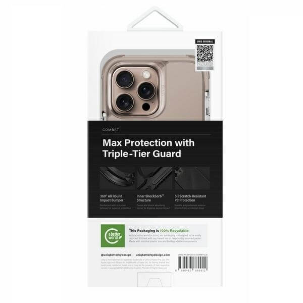 Uniq iPhone 16 Pro Max Combat Magclick Σκληρή Θήκη με Πλαίσιο Σιλικόνης και MagSafe - Taupe Gold