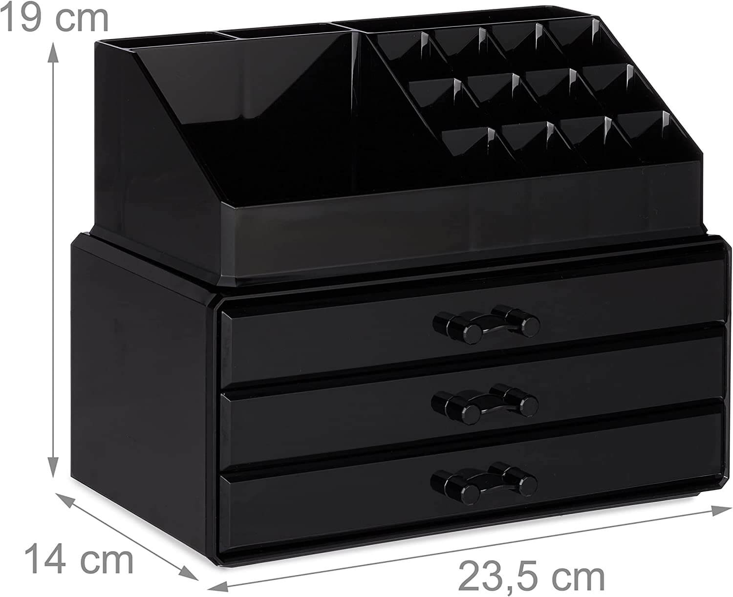 Relaxdays Ακρυλικός Οργανωτής Καλλυντικών με 3 Συρτάρια - Black - 4052025940287